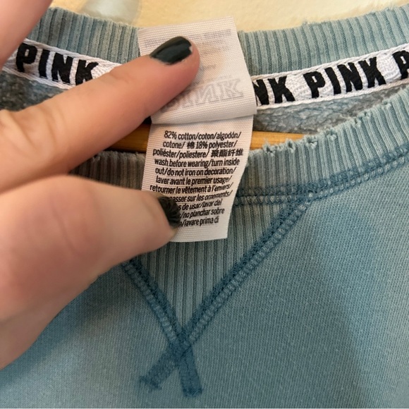 Victoria Secret Pink Blue Green Crewneck Sweatshirt Size M - Picture 5 of 7